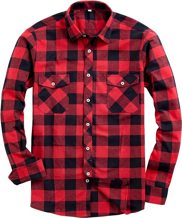 Men's Button Down Regular Fit Long Sleeve Plaid Flannel Casual Shirts